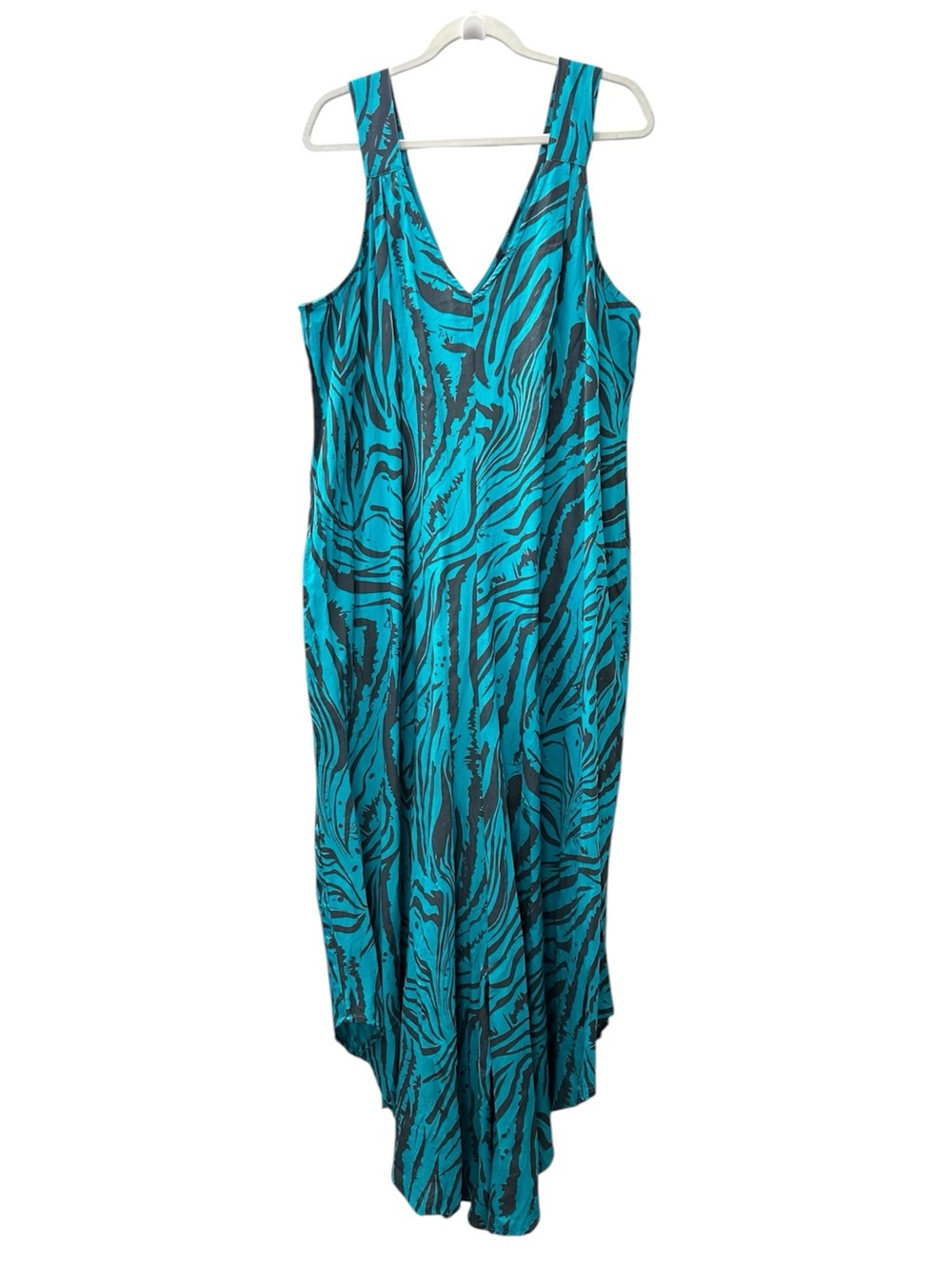 Ashley Stewart Jumpsuit Linen Blend Turquoise Black Zebra Print Plus Size 26/28